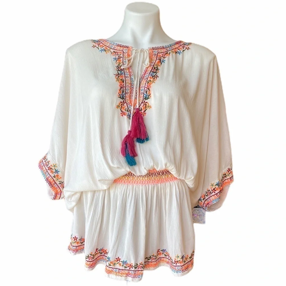 ALTAR’D STATE Bohemian Embroidered Swimsuit Cover Or Blouse Size M NEW